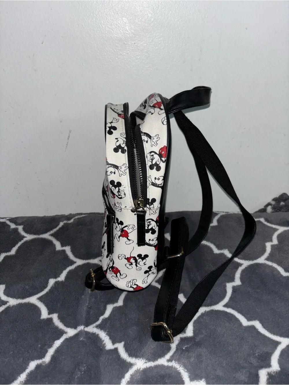 Disney Mini Backpack in White with Red and Black Mickey Print